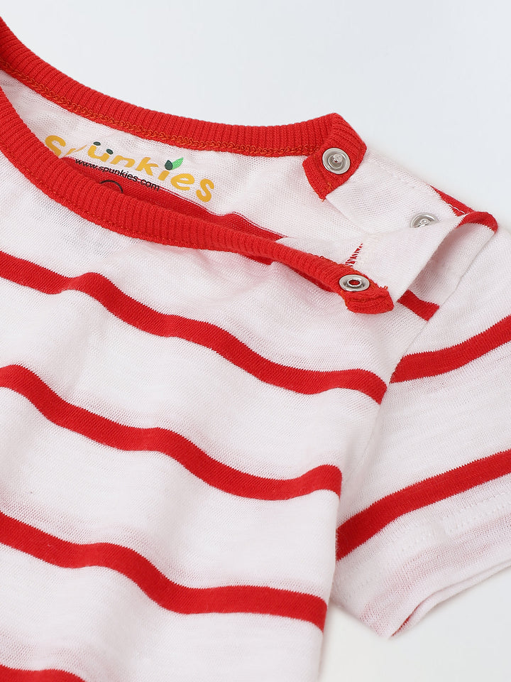 Infant White Stripe Cotton Round Neck Romper