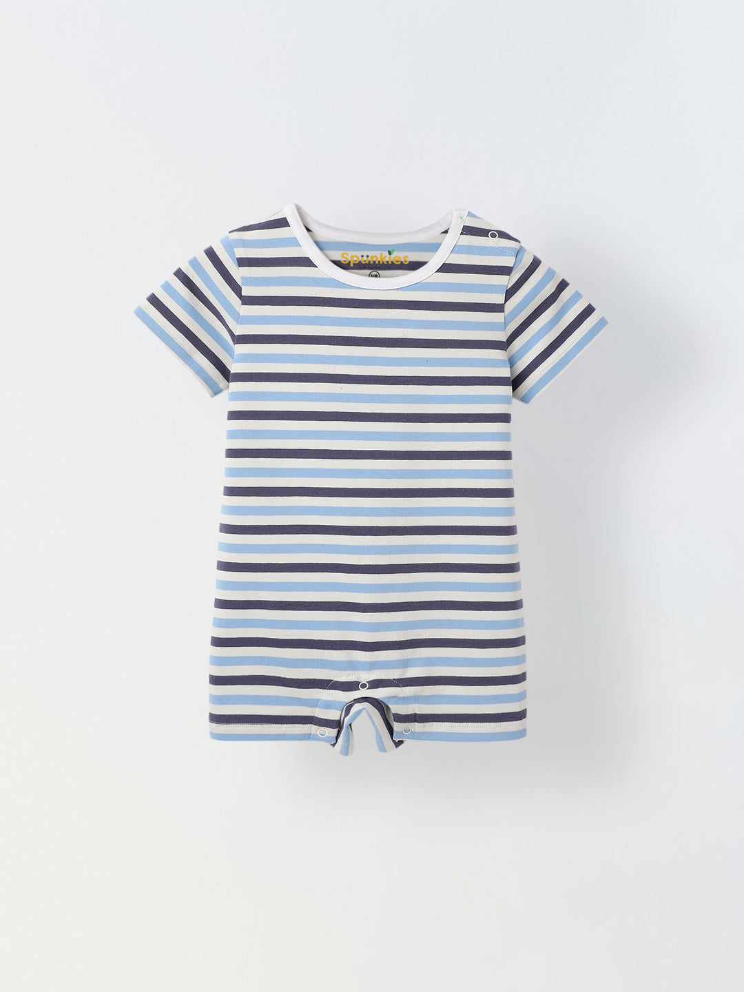 Infant Blue Stripe Cotton Round Neck Romper