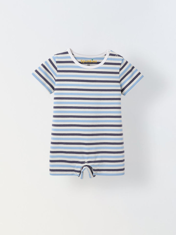 Infant Blue Stripe Cotton Round Neck Romper