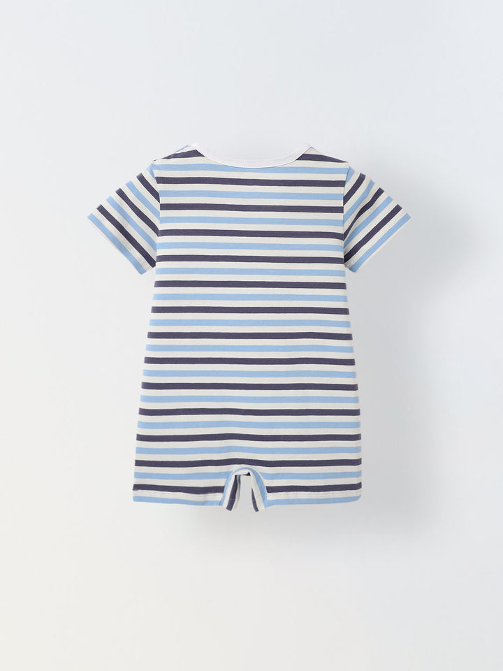 Infant Blue Stripe Cotton Round Neck Romper