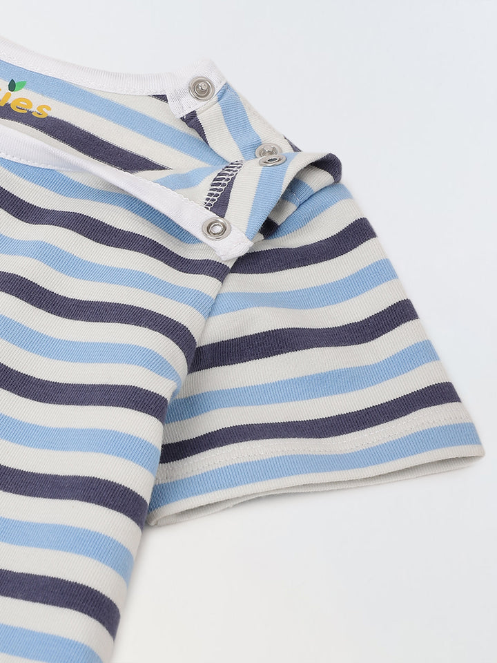 Infant Blue Stripe Cotton Round Neck Romper
