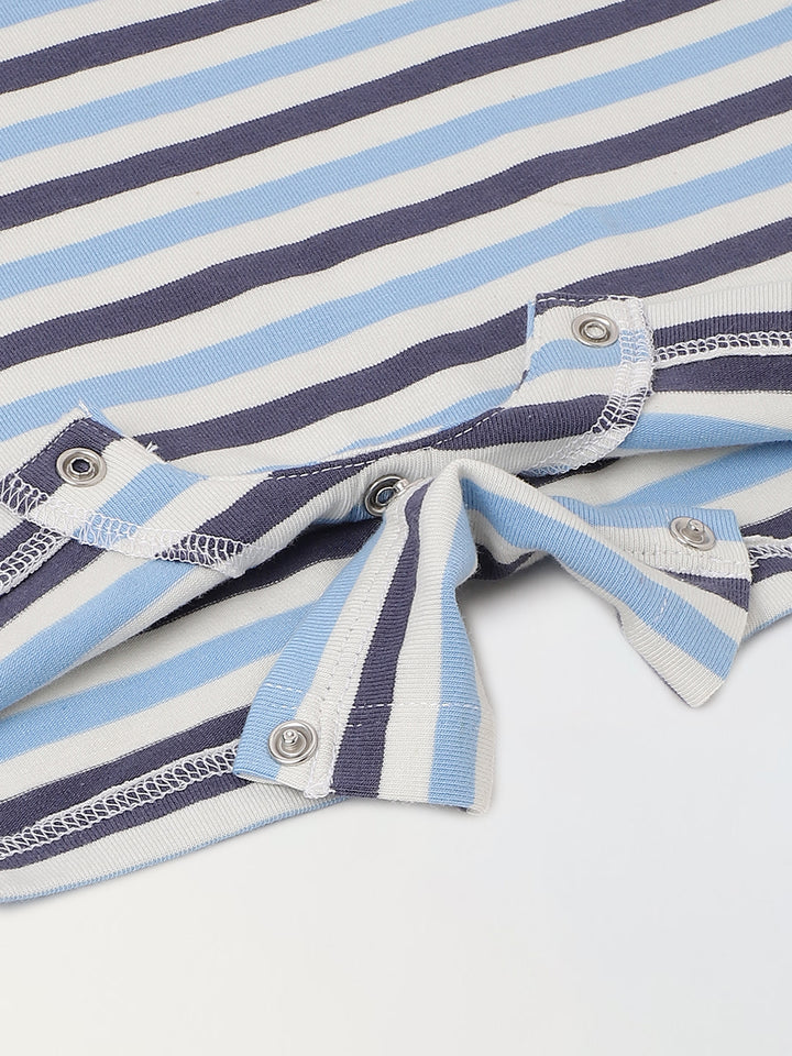 Infant Blue Stripe Cotton Round Neck Romper
