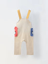 Infant  Beige Cotton Romper with Cartoon Pockets Overalls