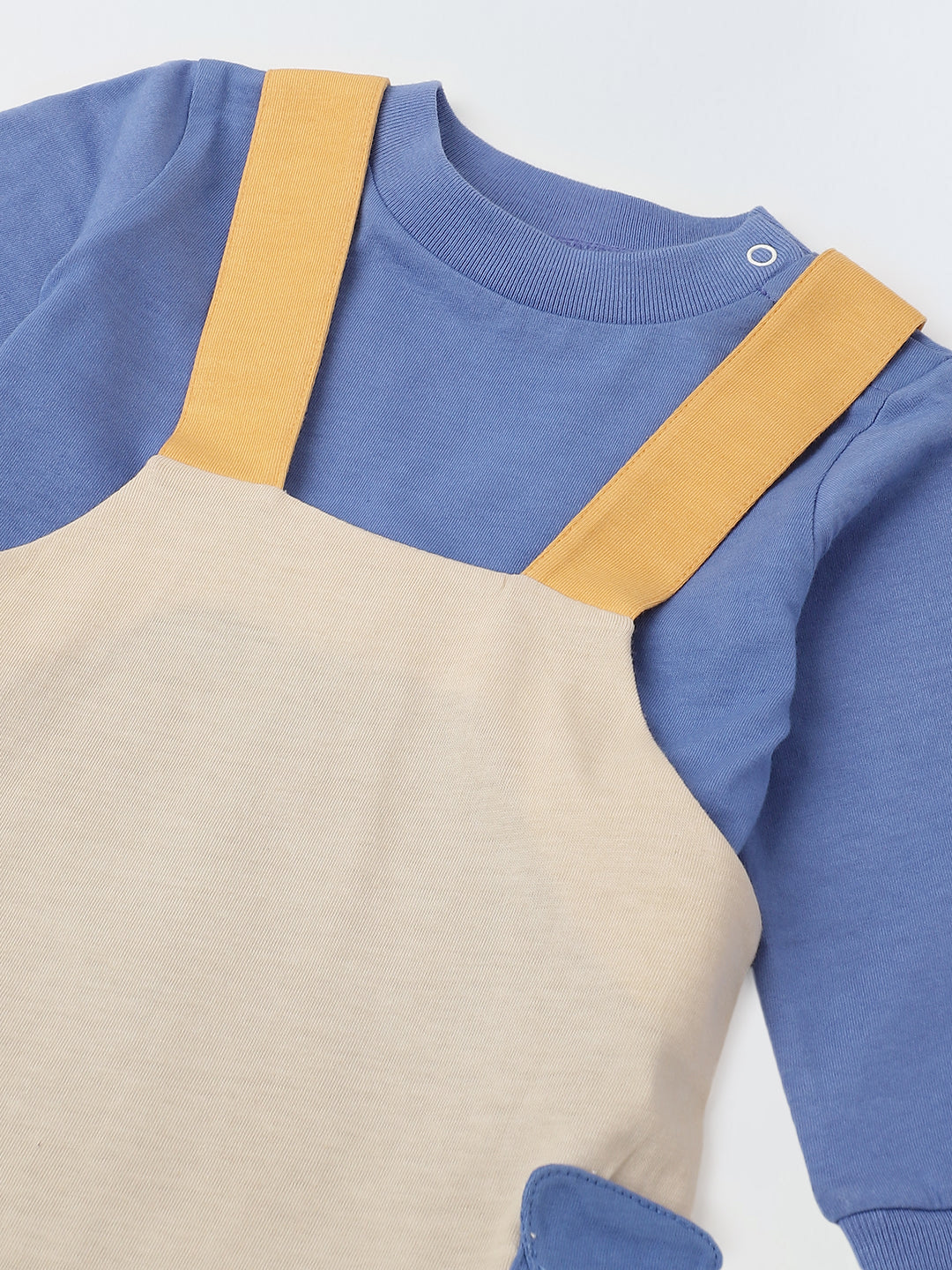 Infant  Blue Cotton Romper with Cartoon Pockets Overalls