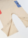 Infant  Beige Cotton Romper with Cartoon Pockets Overalls