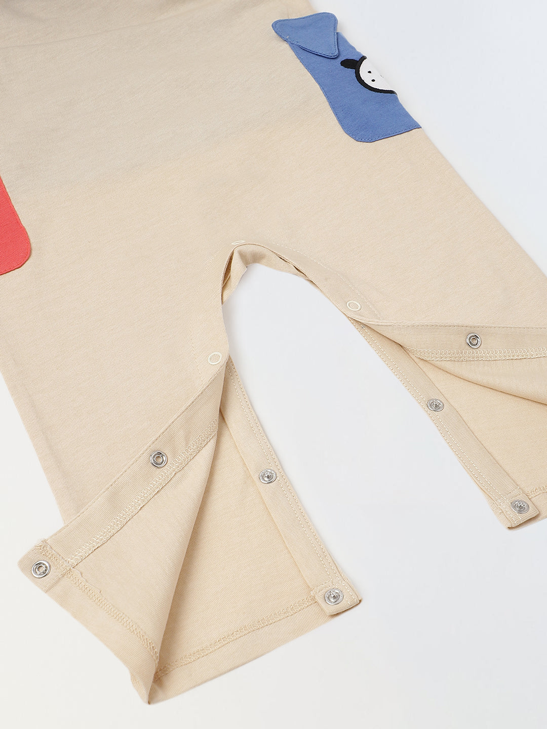 Infant  Beige Cotton Romper with Cartoon Pockets Overalls