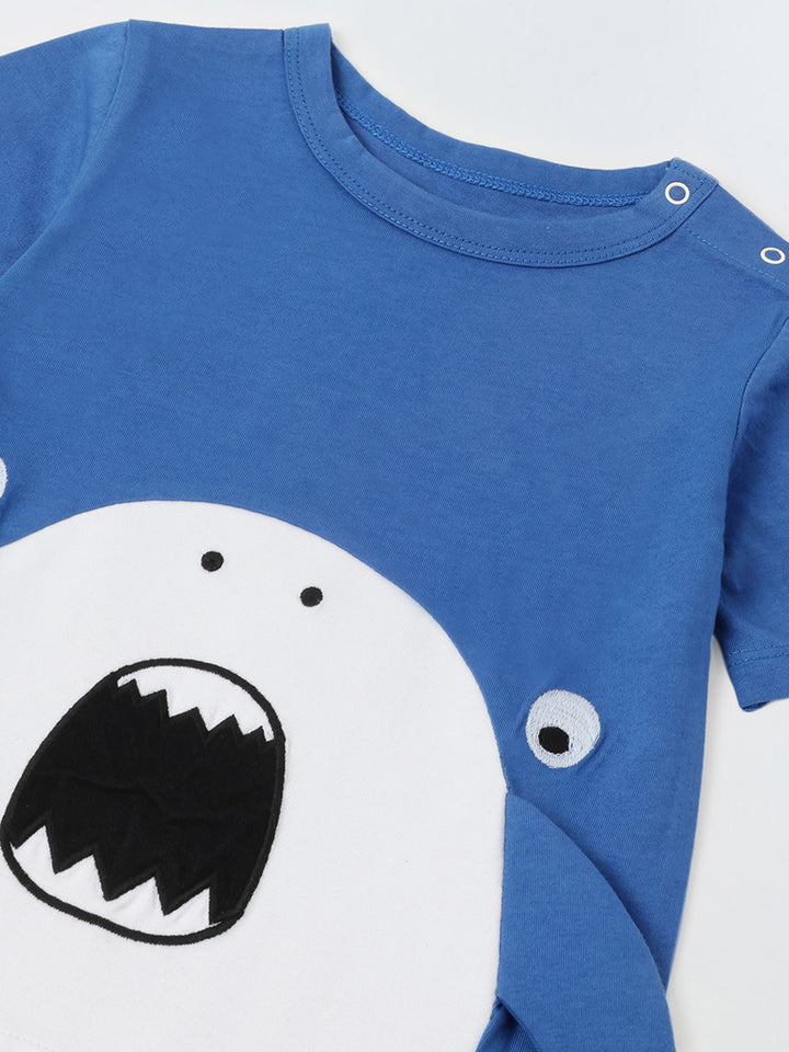 Infant Cotton Blue Romper Cartoon Animal Design Romper