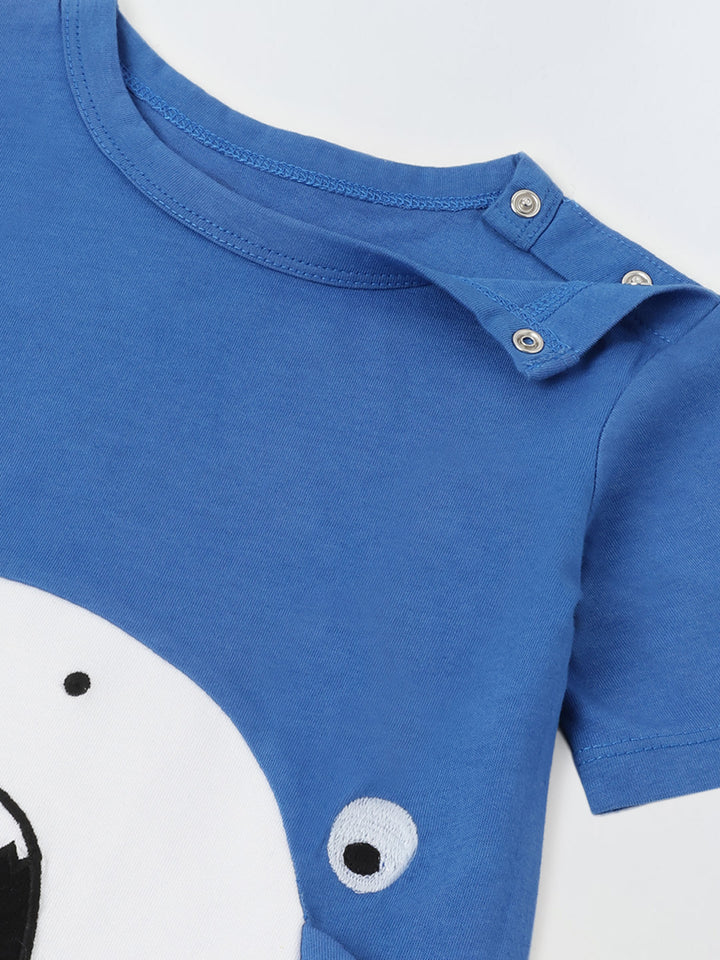 Infant Cotton Blue Romper Cartoon Animal Design Romper