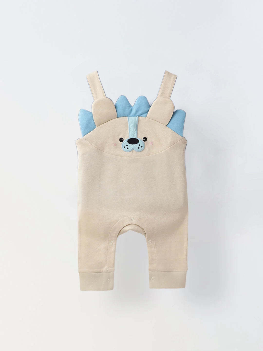 Beige Cotton Jersey Romper with Lion Embroidery for Infants