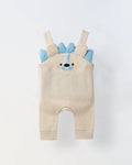 Beige Cotton Jersey Romper with Lion Embroidery for Infants