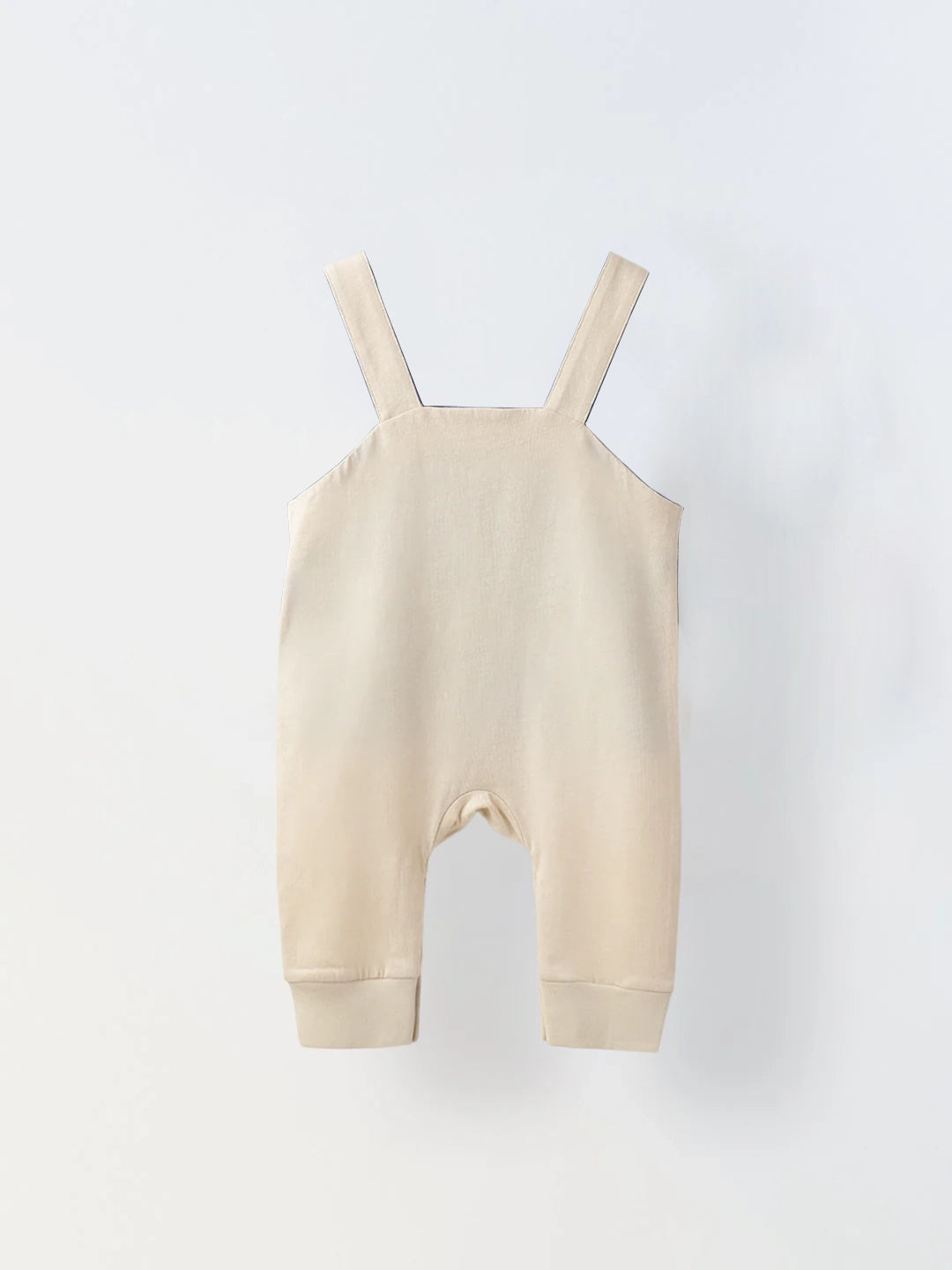 Beige Cotton Jersey Romper with Lion Embroidery for Infants