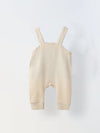 Beige Cotton Jersey Romper with Lion Embroidery for Infants