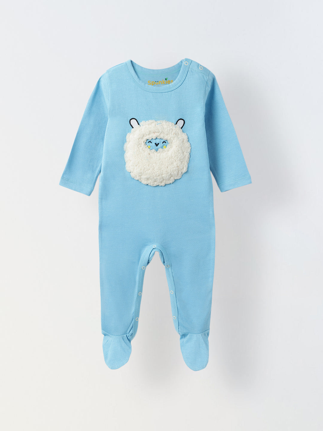 Turquoise Cotton Jersey Romper with White Sheep Patch for Infant's