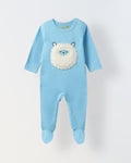 Turquoise Cotton Jersey Romper with White Sheep Patch for Infant's
