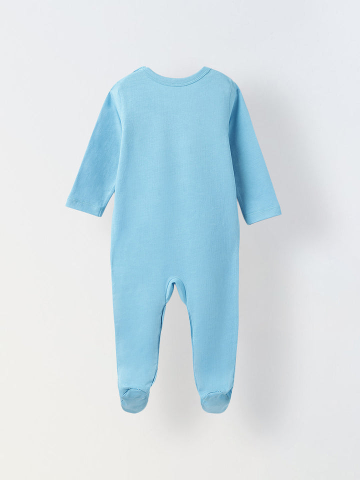 Turquoise Cotton Jersey Romper with White Sheep Patch for Infant's