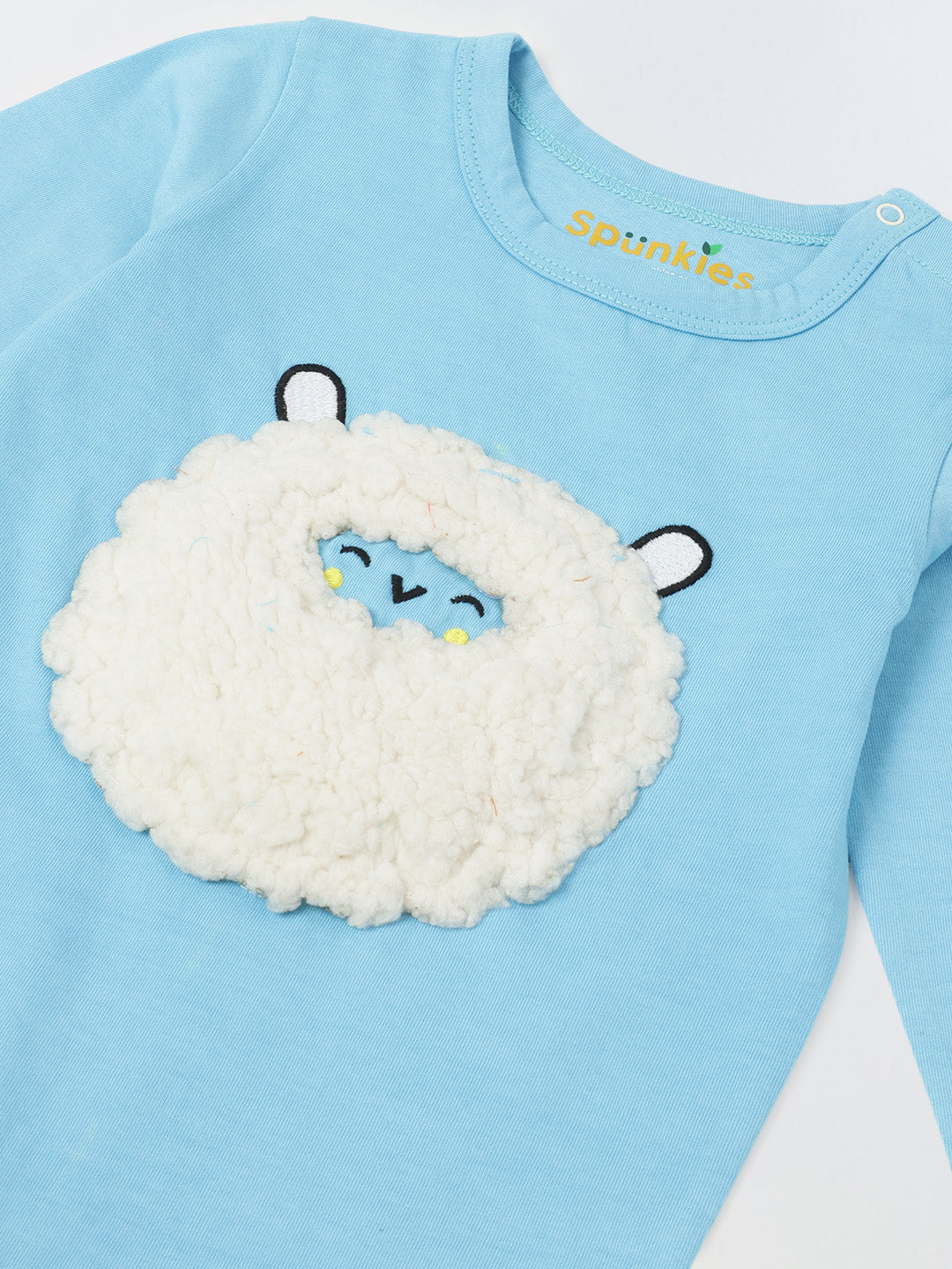 Turquoise Cotton Jersey Romper with White Sheep Patch for Infant's