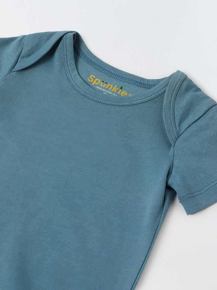 Solid Blue Cotton Jersey Romper for Infants