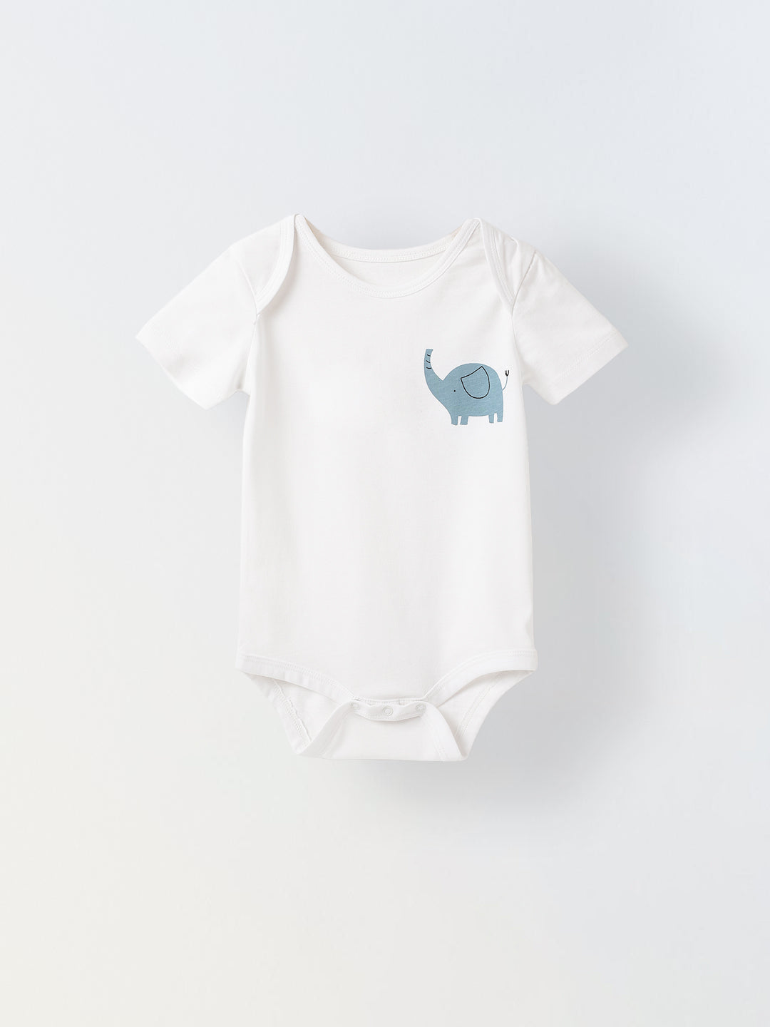 White Cotton Jersey Romper with Elephant Print for Infant's