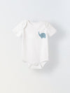 White Cotton Jersey Romper with Elephant Print for Infant's