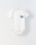 White Cotton Jersey Romper with Elephant Print for Infant's