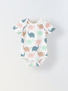 White Cotton Jersey Romper With Multicolour Elephant Print for Infants