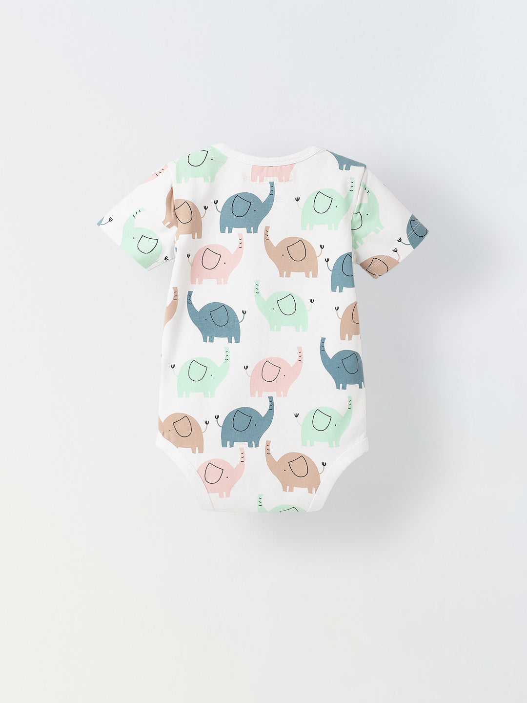 White Cotton Jersey Romper With Multicolour Elephant Print for Infants