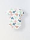 White Cotton Jersey Romper With Multicolour Elephant Print for Infants