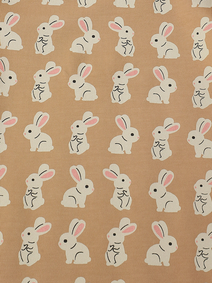 Infant Cotton Beige Full Sleeve Rabbite Print Romper