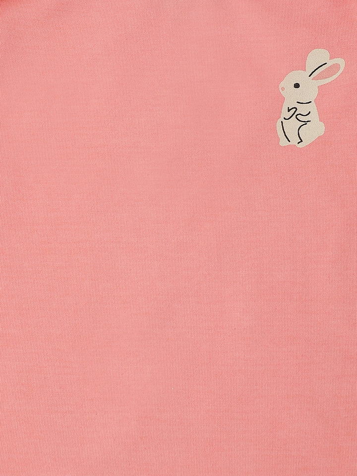 Infant Cotton Pink Full Sleeve Rabbite Print Romper