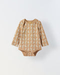 Infant Cotton Beige Full Sleeve Rabbite Print Romper