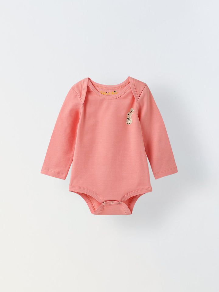 Infant Cotton Pink Full Sleeve Rabbite Print Romper