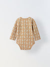 Infant Cotton Beige Full Sleeve Rabbite Print Romper