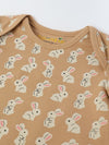 Infant Cotton Beige Full Sleeve Rabbite Print Romper