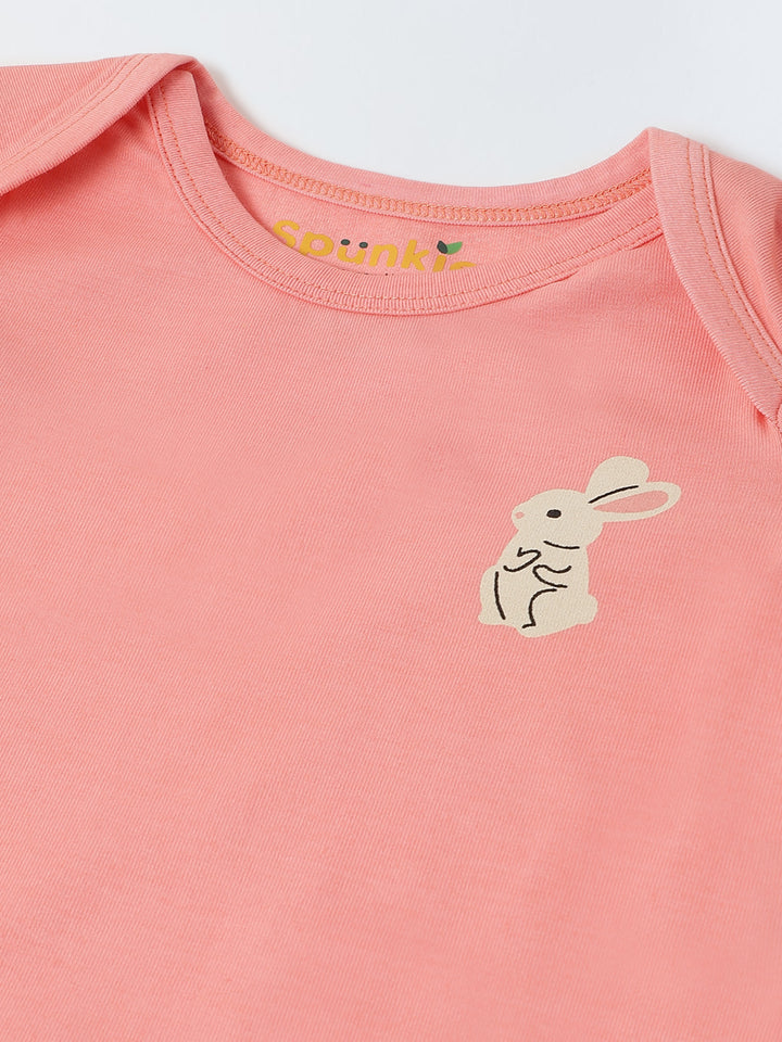 Infant Cotton Pink Full Sleeve Rabbite Print Romper