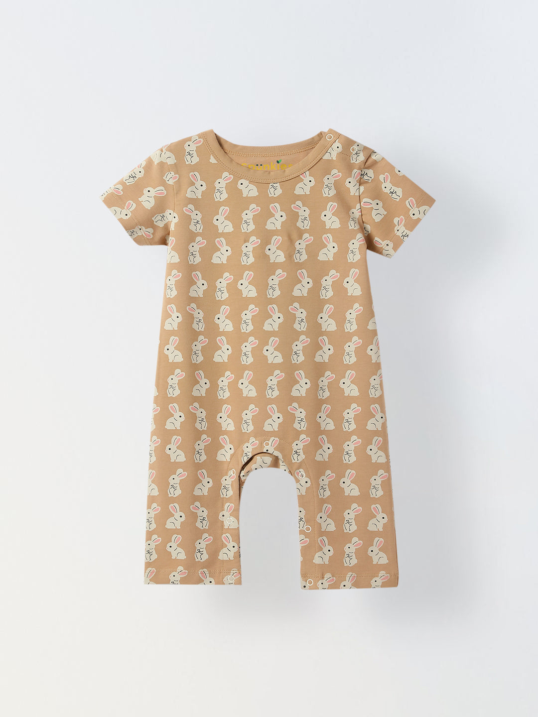 Infant Cotton Beige Full Sleeve Overall Printed Romper