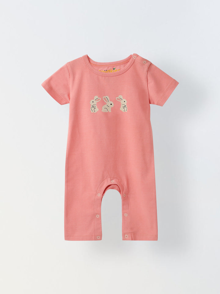 Infant Cotton Pink Full Sleeve Overall Printed Romper