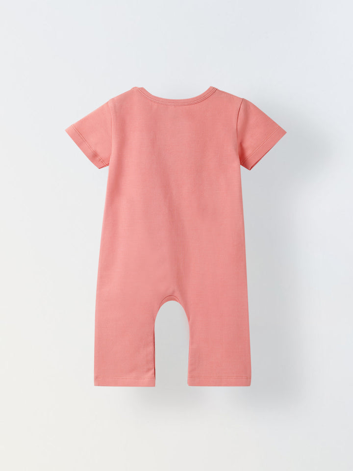 Infant Cotton Pink Full Sleeve Overall Printed Romper