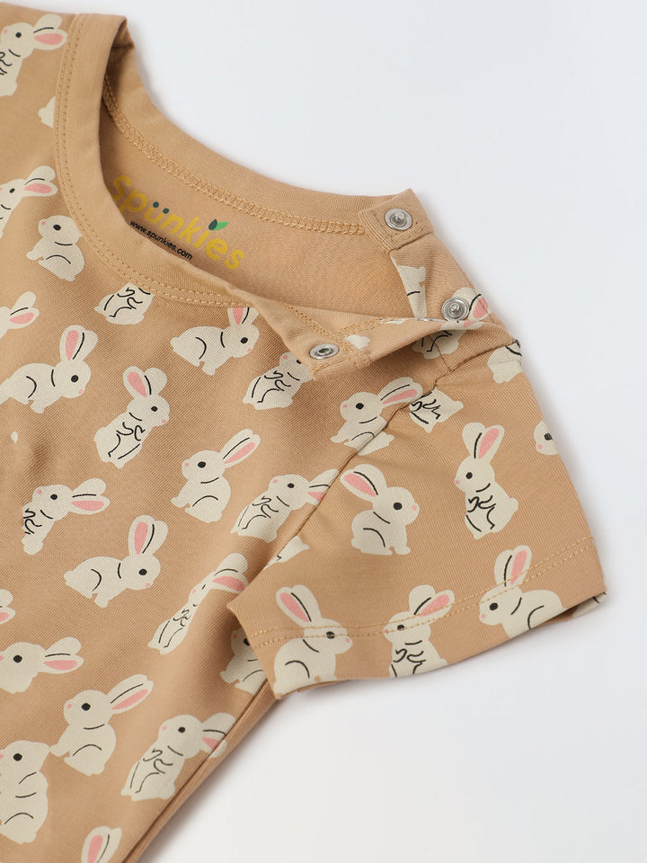 Infant Cotton Beige Full Sleeve Overall Printed Romper