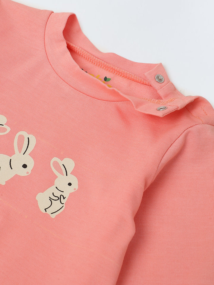 Infant Cotton Pink Full Sleeve Rabbit Printed Sets