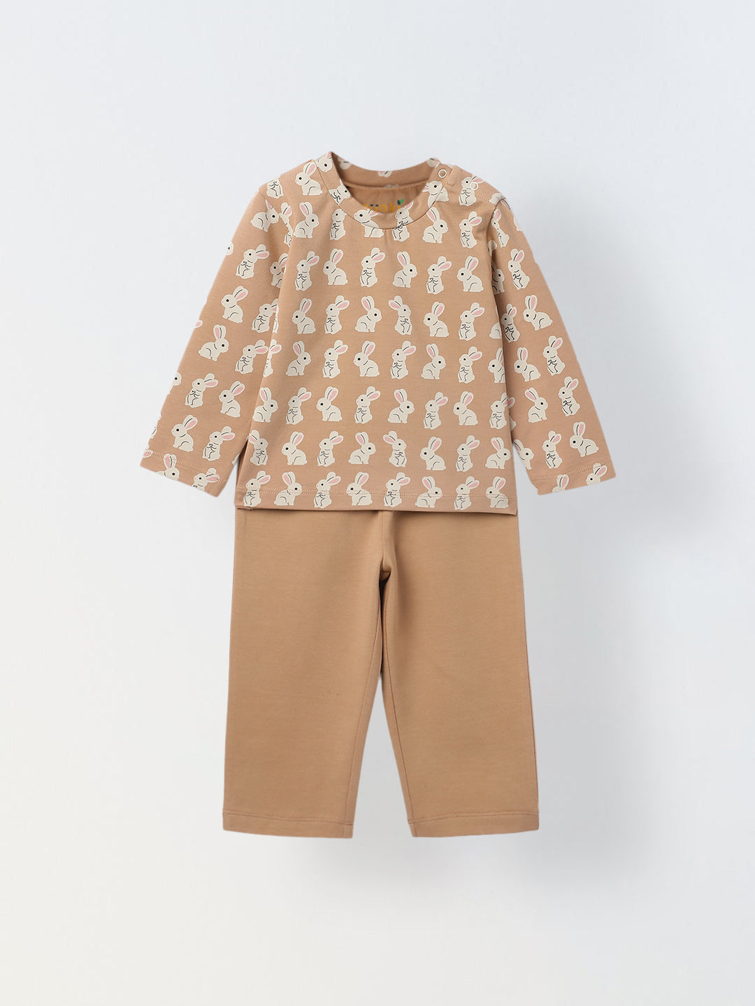 Infant Cotton Beige Full Sleeve Rabbit Printed Sets