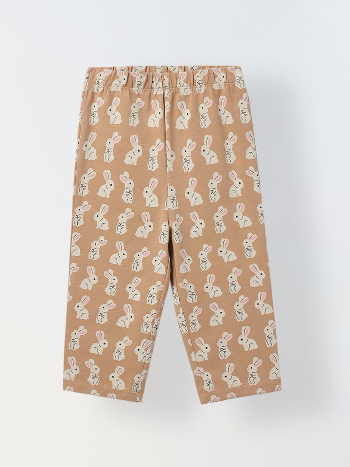Infant Cotton Beige Full Sleeve Rabbit Printed Sets