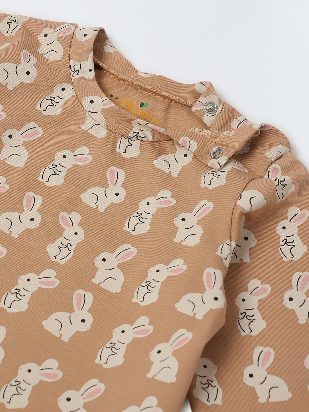 Infant Cotton Beige Full Sleeve Rabbit Printed Sets