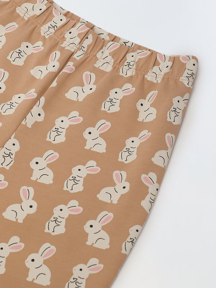 Infant Cotton Beige Full Sleeve Rabbit Printed Sets