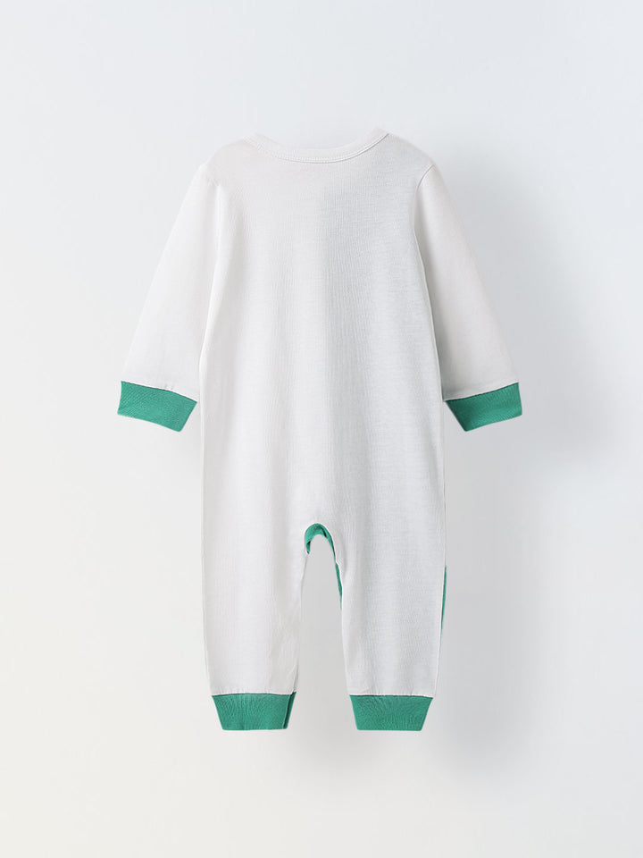 Green & White Cotton Jersey Romper with Dog Print for Infants