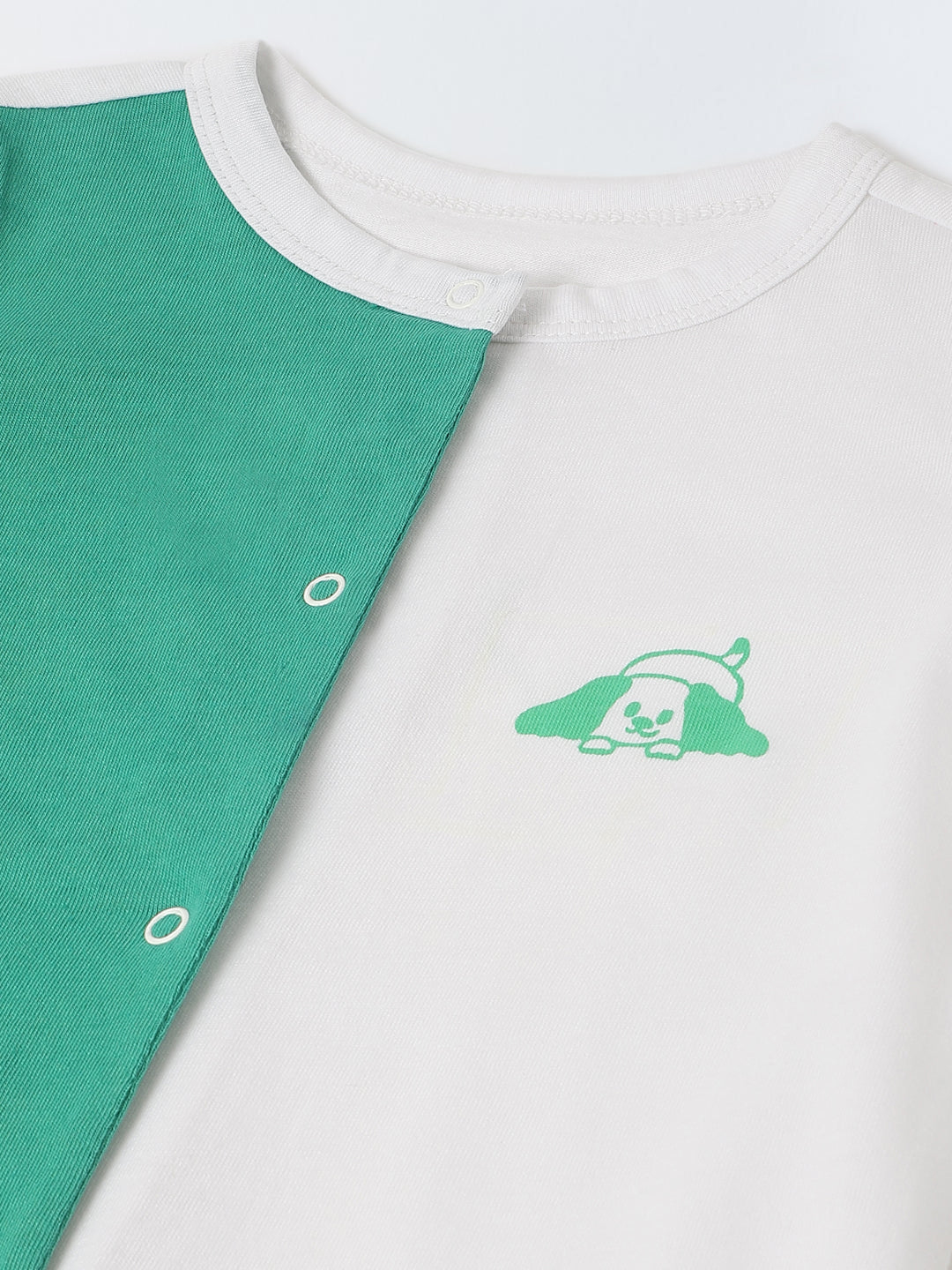 Green & White Cotton Jersey Romper with Dog Print for Infants