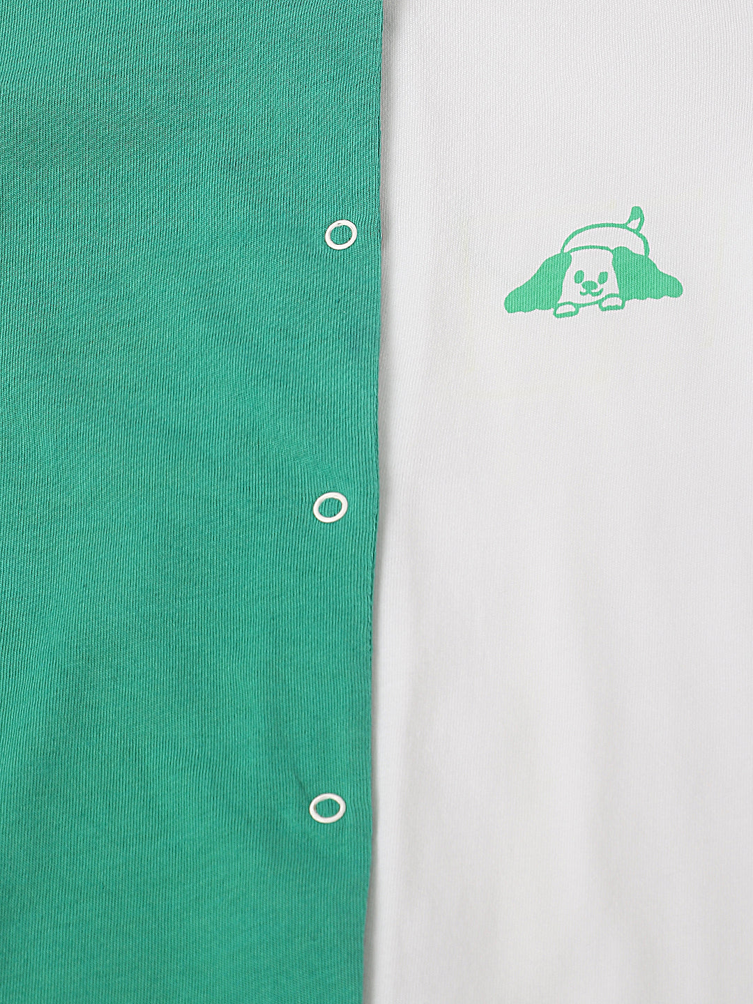 Green & White Cotton Jersey Romper with Dog Print for Infants