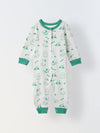 White & Green Cotton Jersey Romper with Dog's Print for Infants