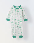 White & Green Cotton Jersey Romper with Dog's Print for Infants