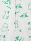White & Green Cotton Jersey Romper with Dog's Print for Infants