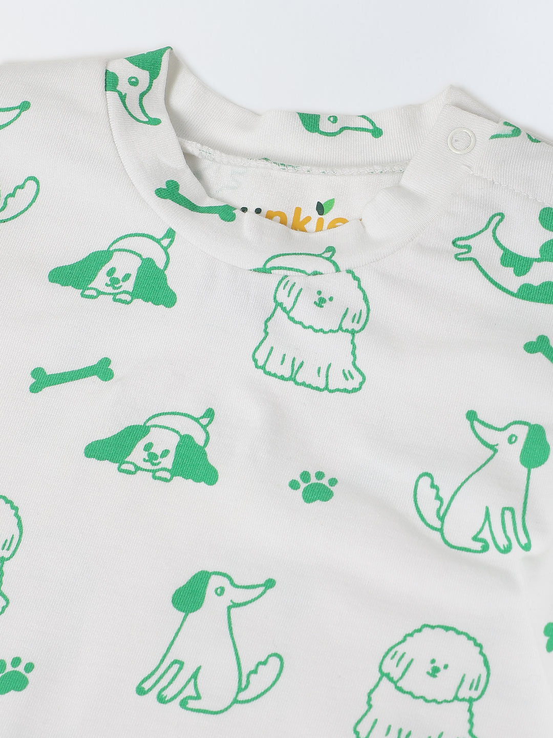 Infant Cotton White and Green Full Sleeve Printed Sets